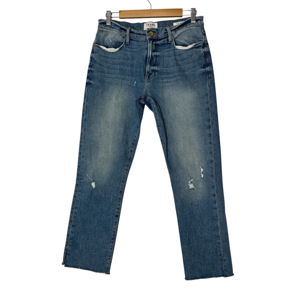 Frame Denim Le High Straight Jeans women Size 30 Blue Raw Hem Classic Designer
